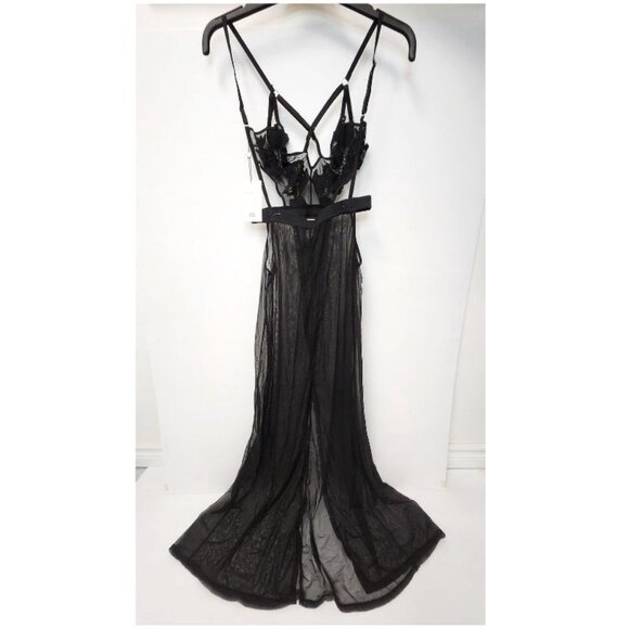 Bluebella Women's Black Long Sheer Chemise W/Floral Appliques Size XS & L - Picture 1 of 8
